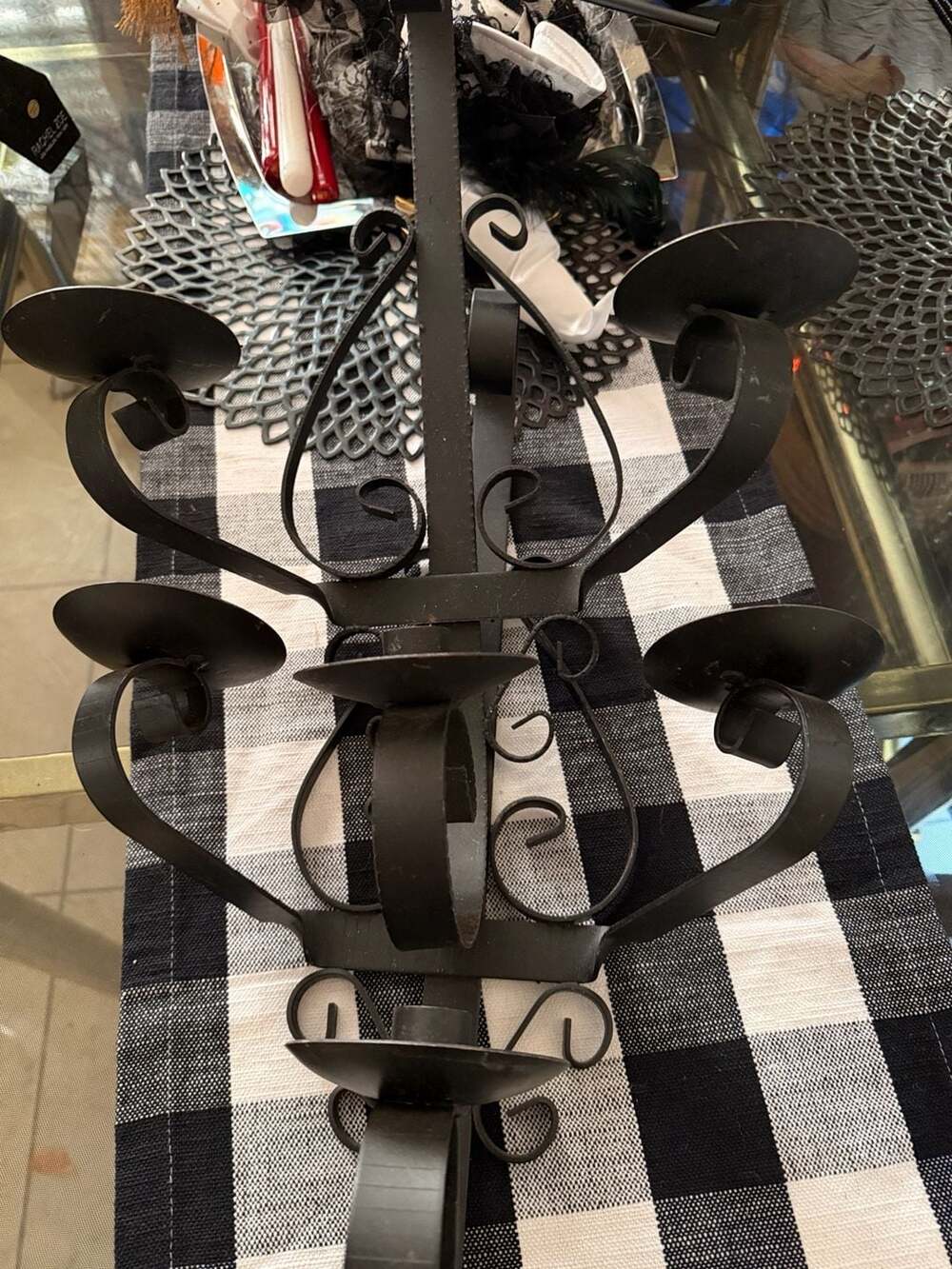 Pair Vintage Black Wrought Iron Scroll Wall Sconces